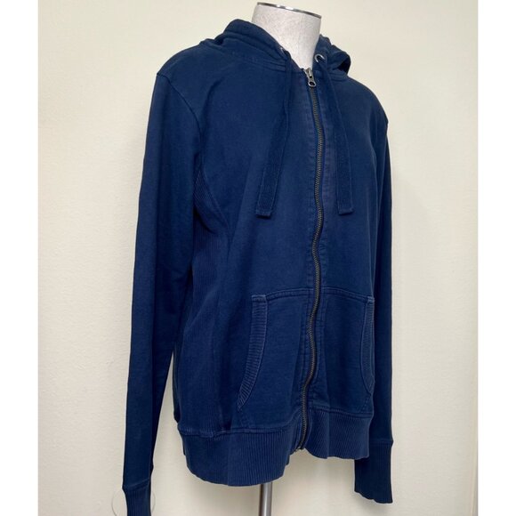 LUCKY BRAND Navy Blue and Camo Distressed Cotton Zip Up Hoodie Jacket Women's Si - Picture 2 of 7